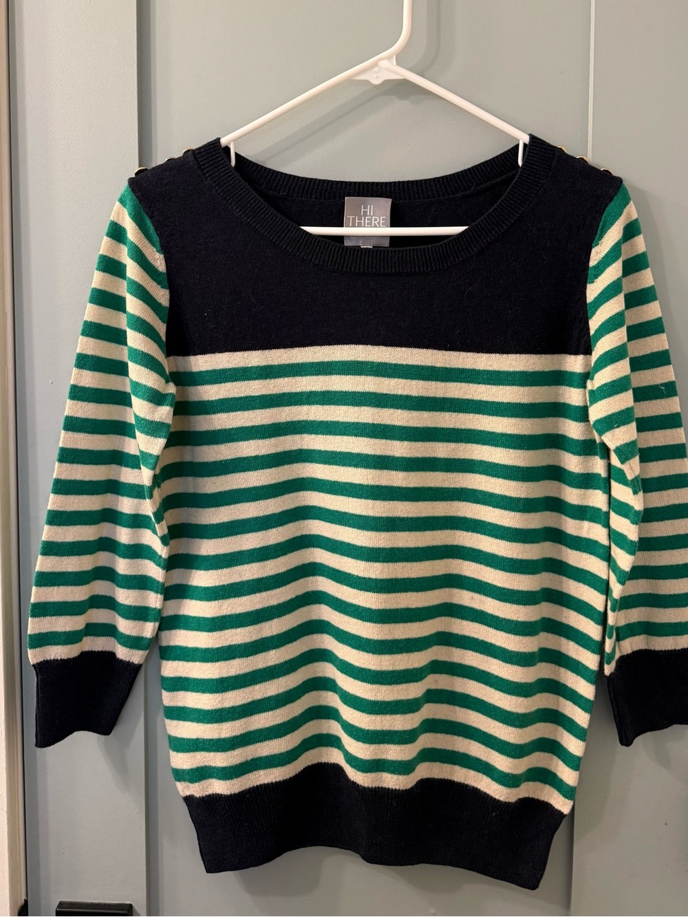 Anthropologie Hi There by Karen Walker Striped Boatneck Sweater - Green & Cream